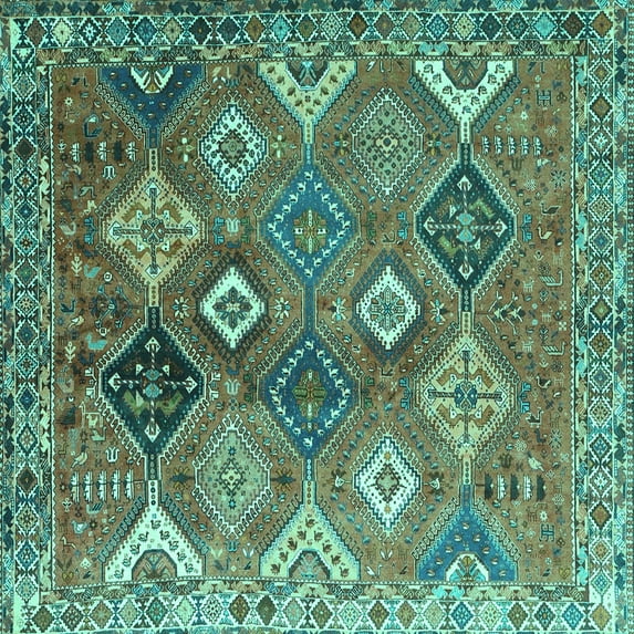 Ahgly Company Indoor Square Persian Turquoise Blue Traditional Area Rugs, 5' Square
