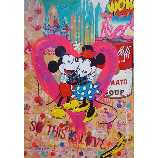 Disney Mickey Mouse Canvas Painting Poster and Mickey Minnie Mouse Prints Funny Wall Art Picture for Living Room Home Decoration60x90cm Unframed Gao Jinjia LED