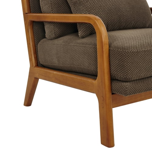 Wooden Lounge Chair with Solid Wood Armrests, Mid-Century Modern Single Sofa for Living Room, Bedroom, Balcony, Office, Coffee