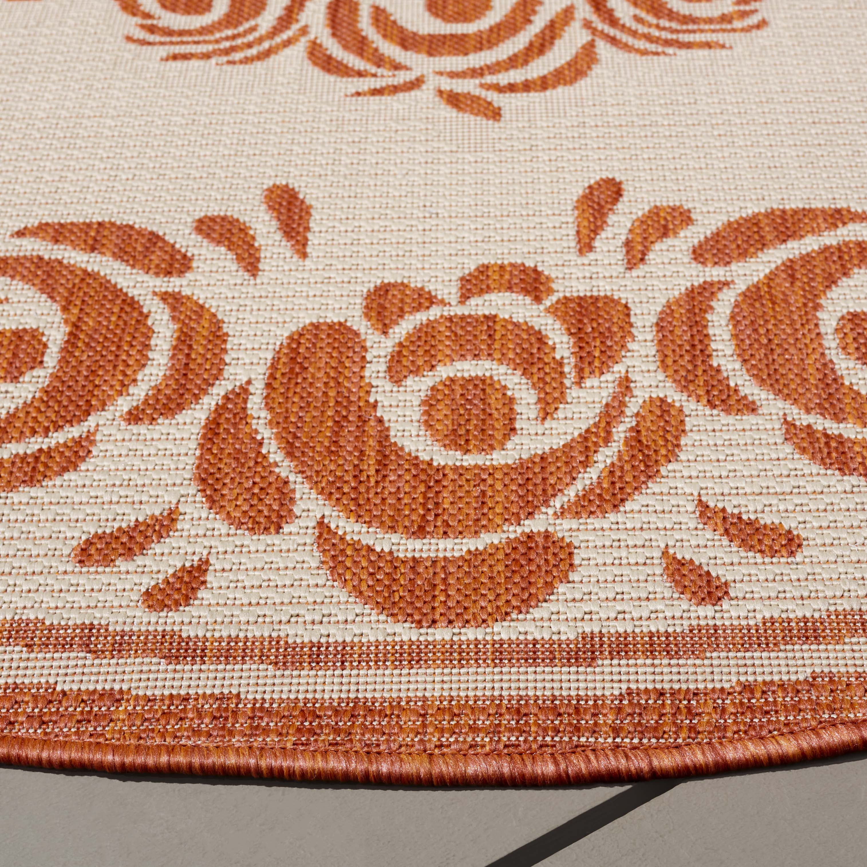 Safavieh Courtyard Elena Oriental Indoor/Outdoor Area Rug, Natural/Terracotta, 6'7" x 6'7" Round