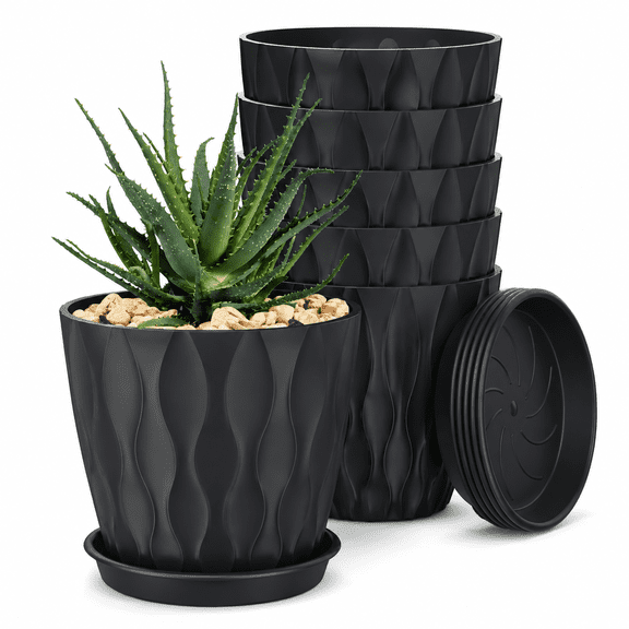 4 Inch Plant Pots 6 Pack Indoor Flower Planters With Drainholes And Trays For Orchids Violetss Other Black