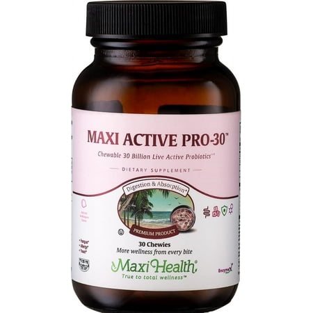 Maxi Health Active Pro-30 Kids Chewable Probiotic – 30 Billion CFU – Bubble Gum Flavor – 30 Tablets