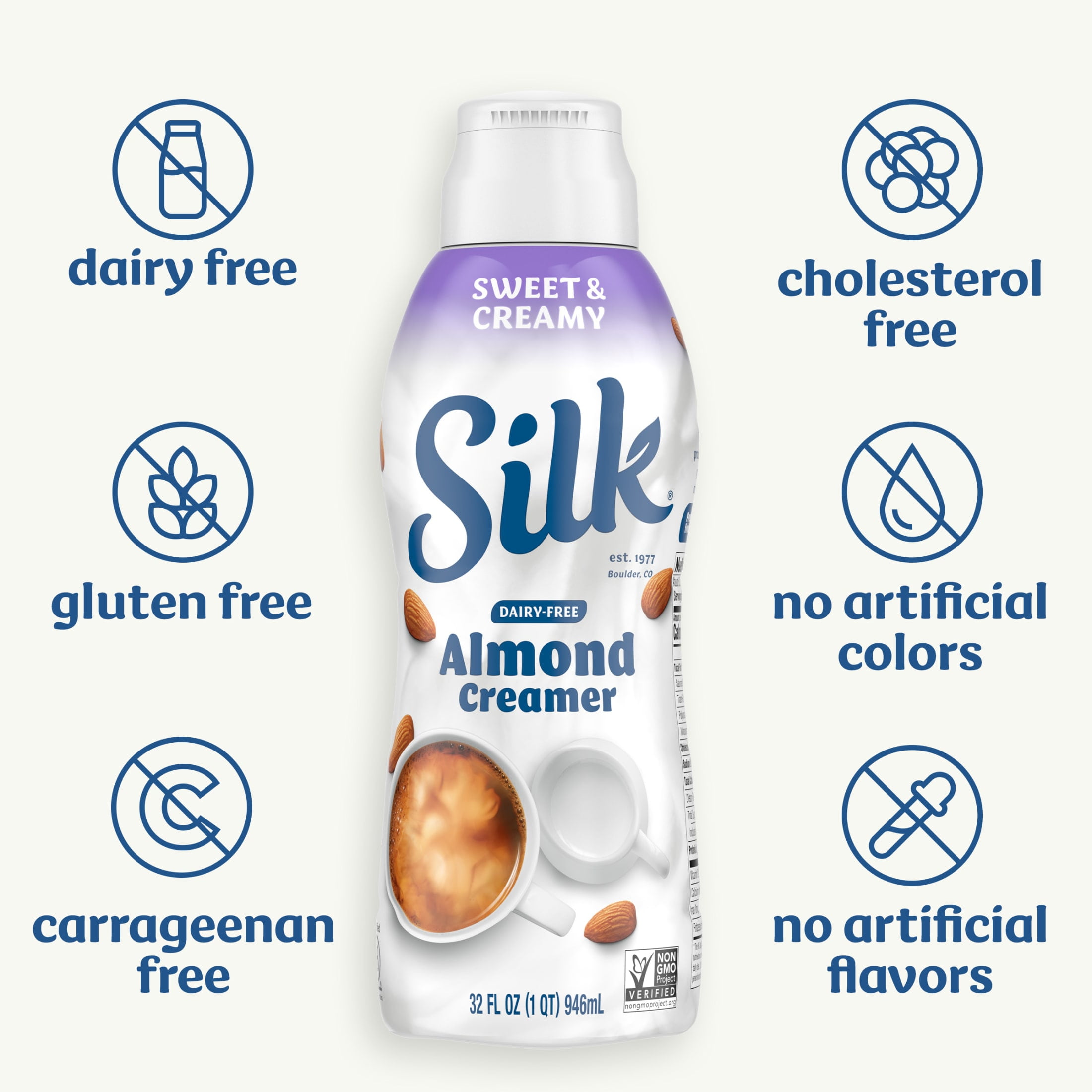 Silk Dairy Free, Gluten Free, Sweet and Creamy Almond Creamer, 32 fl oz Carton