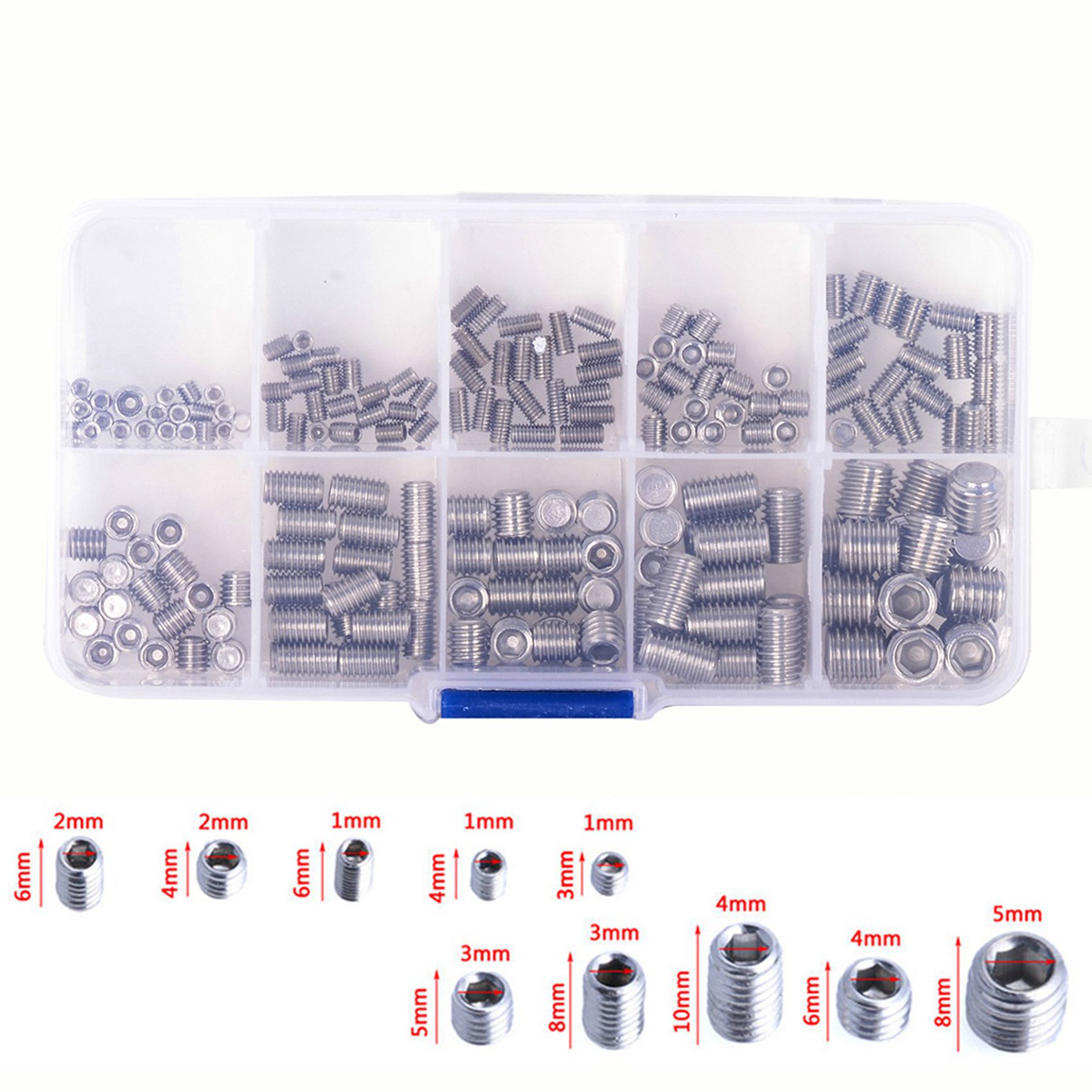 200 Pcs 304 Stainless Steel Grub Screws Hex Socket & 280 Pcs Spring Pin Tension Elastic Cylindrical Cotter Pins