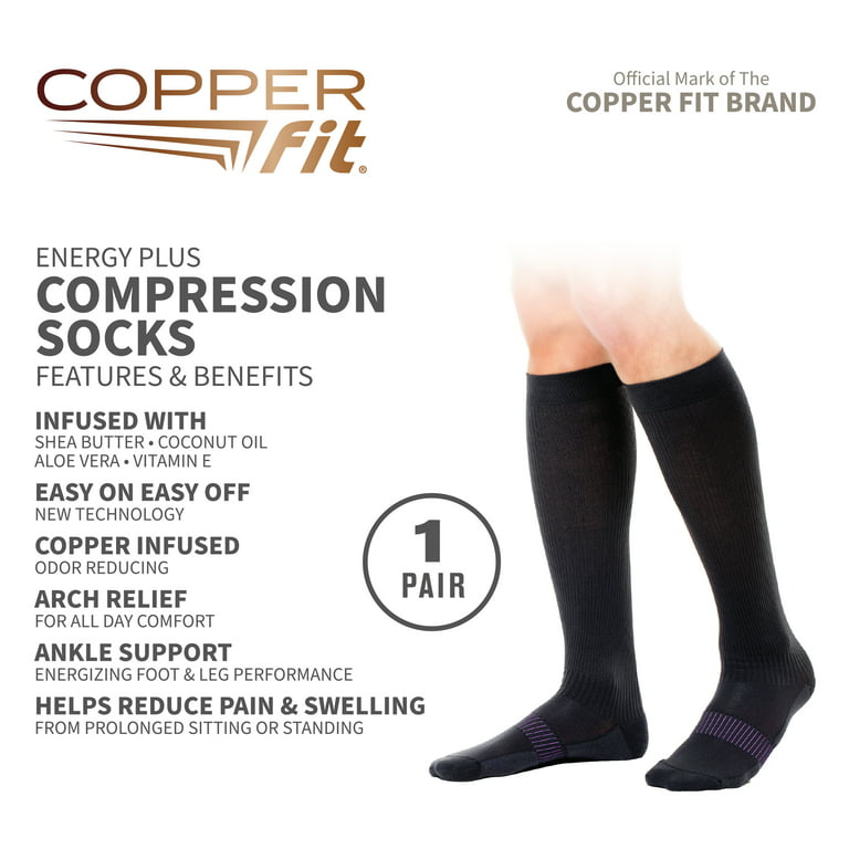Copper Fit® Copper-infused Energy Plus Compression Socks, Knee-High, L/XL,  Black, 1 Pair