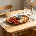 thumbnail image 5 of Yhmxh Oval Handwoven Rattan Serving Tray with Double Handles, Woven Bread Basket & Fruit Bowl for Kitchen Counter, Stackable Wicker Platter Plastic Rattan Baskets for Fruits, Snacks, Fries, Bread, 5 of 6