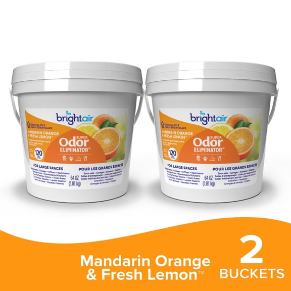 Bright Air Super Odor Eliminator For Large Spaces, Mandarin Orange & Fresh Lemon, 64oz, Case of 2