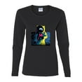 thumbnail image 2 of Wild Bobby, Colorful Cosmic Neon Astronaut Lunar Spaceman Moon Galaxy, Fashion, Women Graphic Long Sleeve Tee, Black, Small, 2 of 4