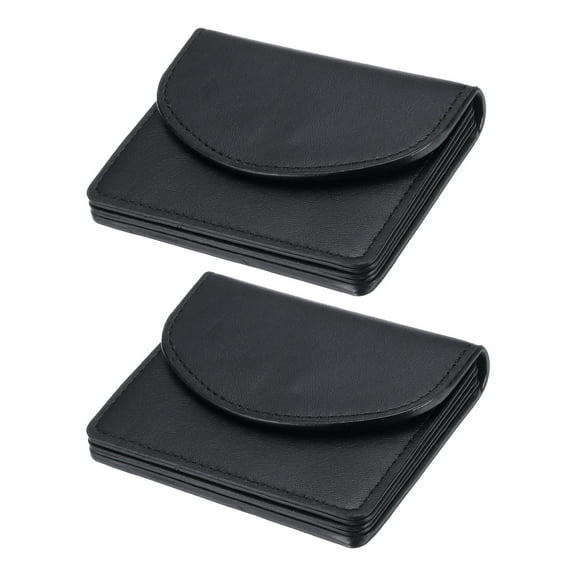 Uxcell PU Leather Business Card Case, 2Pcs Business Name Card Holder Wallet, Black