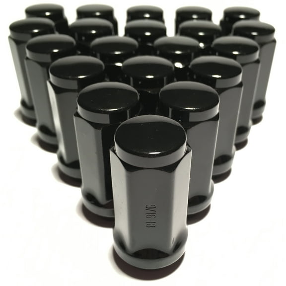 20 Black 9/16 XL Lug Nuts Long Bulge Acorn 1.75" Tall Wheel Nut Lugs 9/16-18