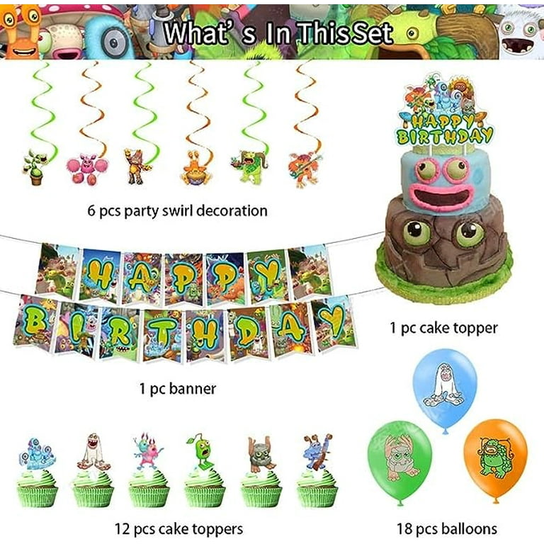 My Singing Monster Party Decoration Set - Cupcake Themed, Includes  Balloons, Cake Toppers, Banner, Swirl Decorations - Walmart.com
