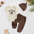 thumbnail image 2 of Sgkm Cute Baby Boy Outfits Knit Toddler Boys Pants Set Print Romper with Solid Color Hat 3pcs Newborn Holiday Outfits, 2 of 7