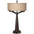 thumbnail image 2 of Possini Euro Design Rustic Farmhouse Table Lamp 31 1/2" Tall with USB Power Outlets in Base Bronze Burlap Drum Shade for Bedroom Living Room Bedside, 2 of 9