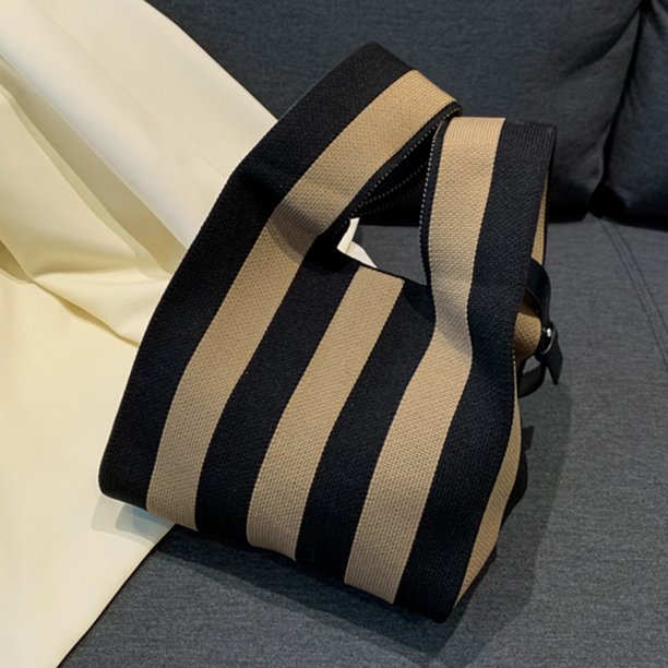 Bolsos de mano para mujer Bolsos de compras tejidos de punto con rayas en contraste (marrón)