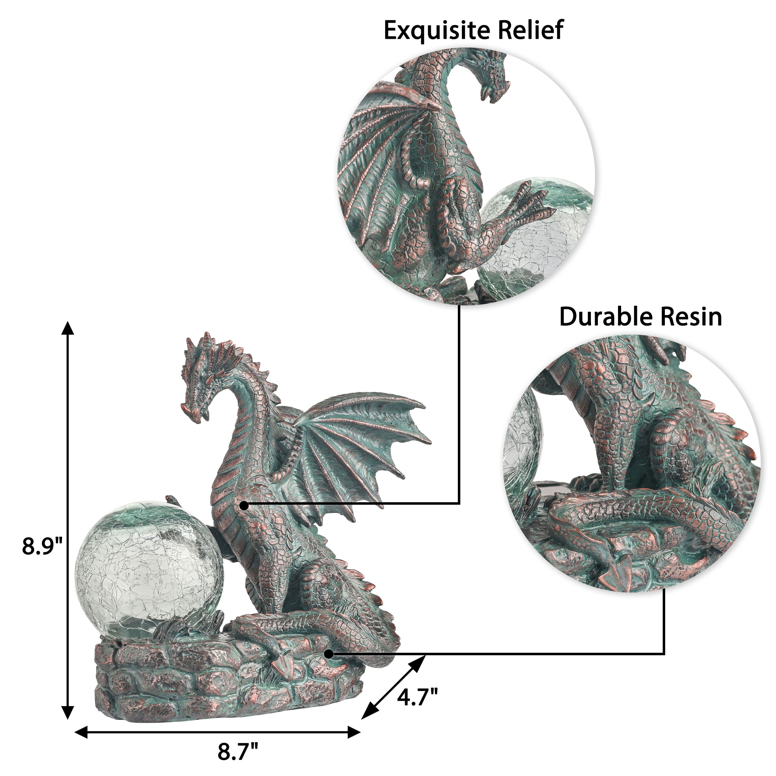 TERESA'S COLLECTIONS 8" Solar Dragon Garden Statue, Resin Gothic Sculpture & Figurine for Patio Lawn Decor