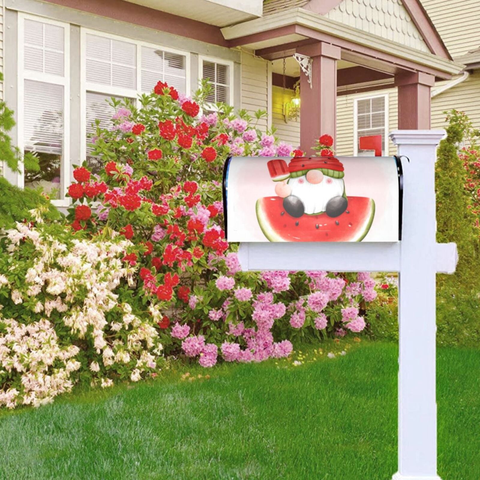 Logiee Watermelon Gnome Print Post Letter Box Wrap Decor, Mailbox Cover Suitable for Standard Mailbox and Large Size Mailbox,Outdoor Yard Decoration-21x18 in