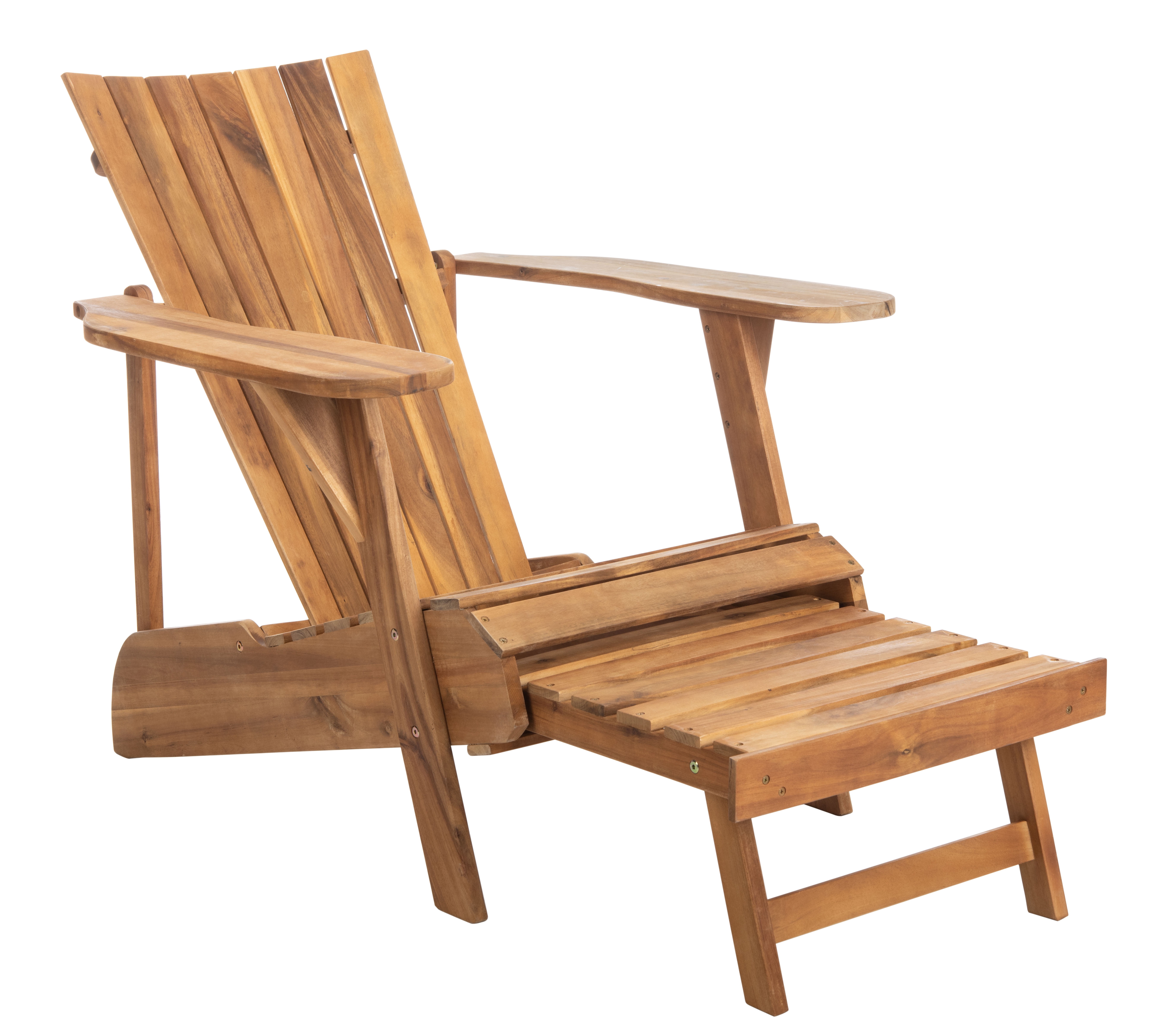 Safavieh Merlin Acacia Wood Adirondack Chair w/ Retractable Footrest in Natural