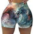 thumbnail image 2 of Balery Ink Style Wave Dragon Printed Workout Shorts for Women Seamless Scrunch Short Gym Yoga Running Sport Active Exercise Fitness Shorts-Small, 2 of 8