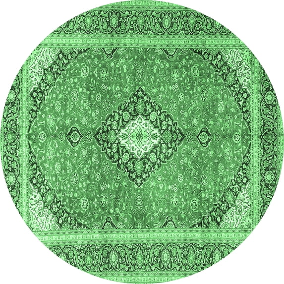 Ahgly Company Indoor Round Medallion Emerald Green Traditional Area Rugs, 6' Round