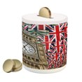 thumbnail image 1 of Union Jack Piggy Bank, UK Flags Background Big Ben Celebrations Loyalty, Ceramic Coin Bank Money Box for Cash Saving, 3.6" X 3.2", Pale Coffee Red, by Ambesonne, 1 of 4