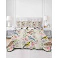 thumbnail image 2 of Quilts Queen Size Bedding Set, Watercolor Botanical Reversible Summer Quilt 3 Pieces, Spring Flowers Birds Rustic Beige Lightweight Bedspreads Coverlets with 2 Pillow Shams for All Seasons, 2 of 5