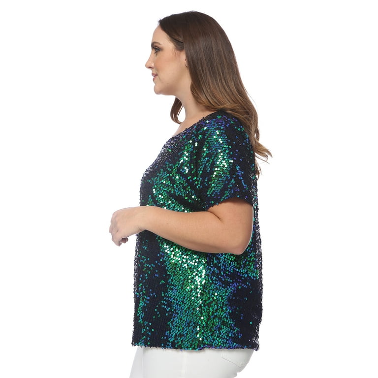 Green sequin top plus size cheap