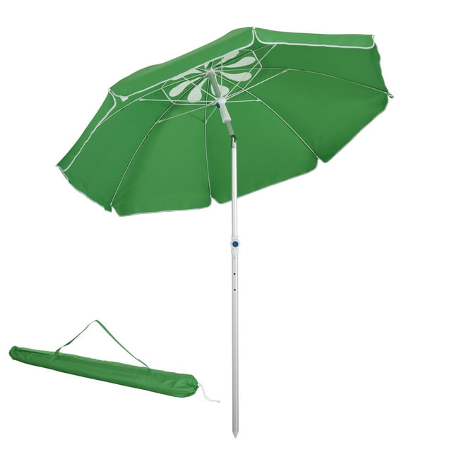 Outsunny Parasol de Plage Arqué 6,4 Pi avec Mât en Aluminium, Design Pointu, Inclinaison Réglable, Sac de Transport pour Patio Extérieur, Vert