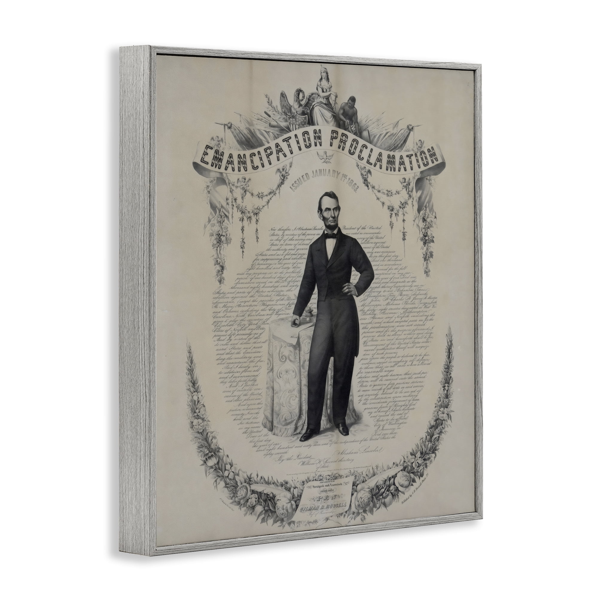 Stupell Industries Lincoln with Emancipation Proclamation Gray Framed Giclee Art, design by Arlington Prints