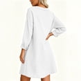 thumbnail image 7 of Levmjia Womens Solid Cotton Linen Midi Dress V Neck Button Long Sleeve Loose Casual Shift Dress Lightweight Breathable Dress Daily Vacation Casual Outdoor, 7 of 7