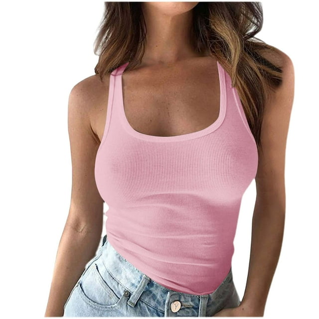 New & Trending Uooqdmx Corset Tops for Women, Ribbed Tank Tops for Women, Square Neck Tank Top Women, Sleeveless Slim Shirts Solid Color Undershirt, Basic Tank Tops for Women, Pink 1 S