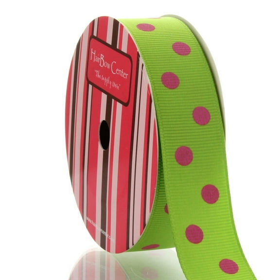 7/8" Apple Green/Hot Pink Dot Grosgrain Ribbon 10 Yard