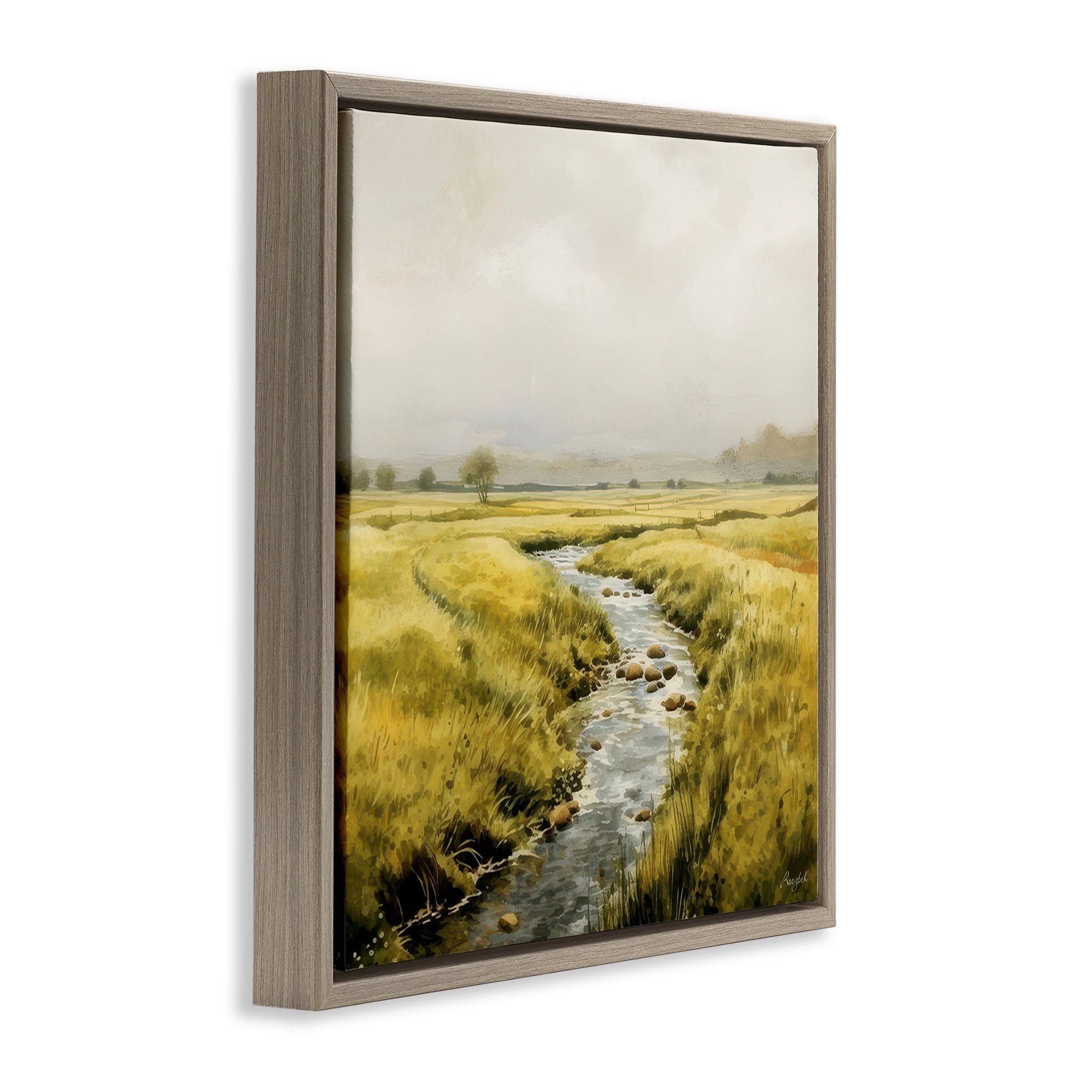 Stupell Industries Calming Horizon River Landscape & Nature Painting Brown Floater Framed Canvas Art Print Wall Art, 18 x 18