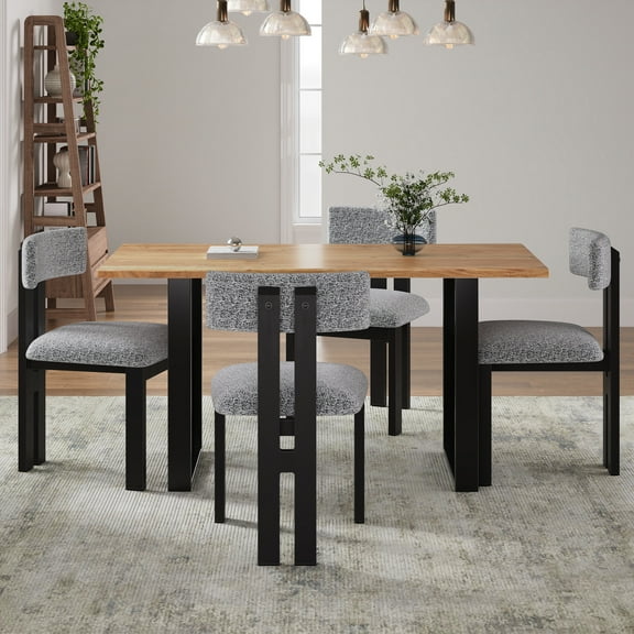 5- Piece Dining Set,Upholstered Dining Chairs With Metal Legs (Set of 4) (Black White)   Solid Wood Top Metal Base Dining Table
