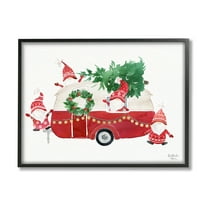 Stupell Industries Holiday Garden Gnomes Seasonal Holly Wreath Tree Painting Black Framed Art Print Wall Art, Design by Heatherlee Chan