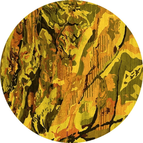 Ahgly Company Machine Washable Indoor Round Oriental Yellow Industrial Area Rugs, 3' Round