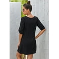 thumbnail image 6 of Women's Buttoned V Neck Dress with 95% Polyester 5% Spandex Casual Mini Length Roll Tab Sleeves Comfortable stretch, 6 of 10
