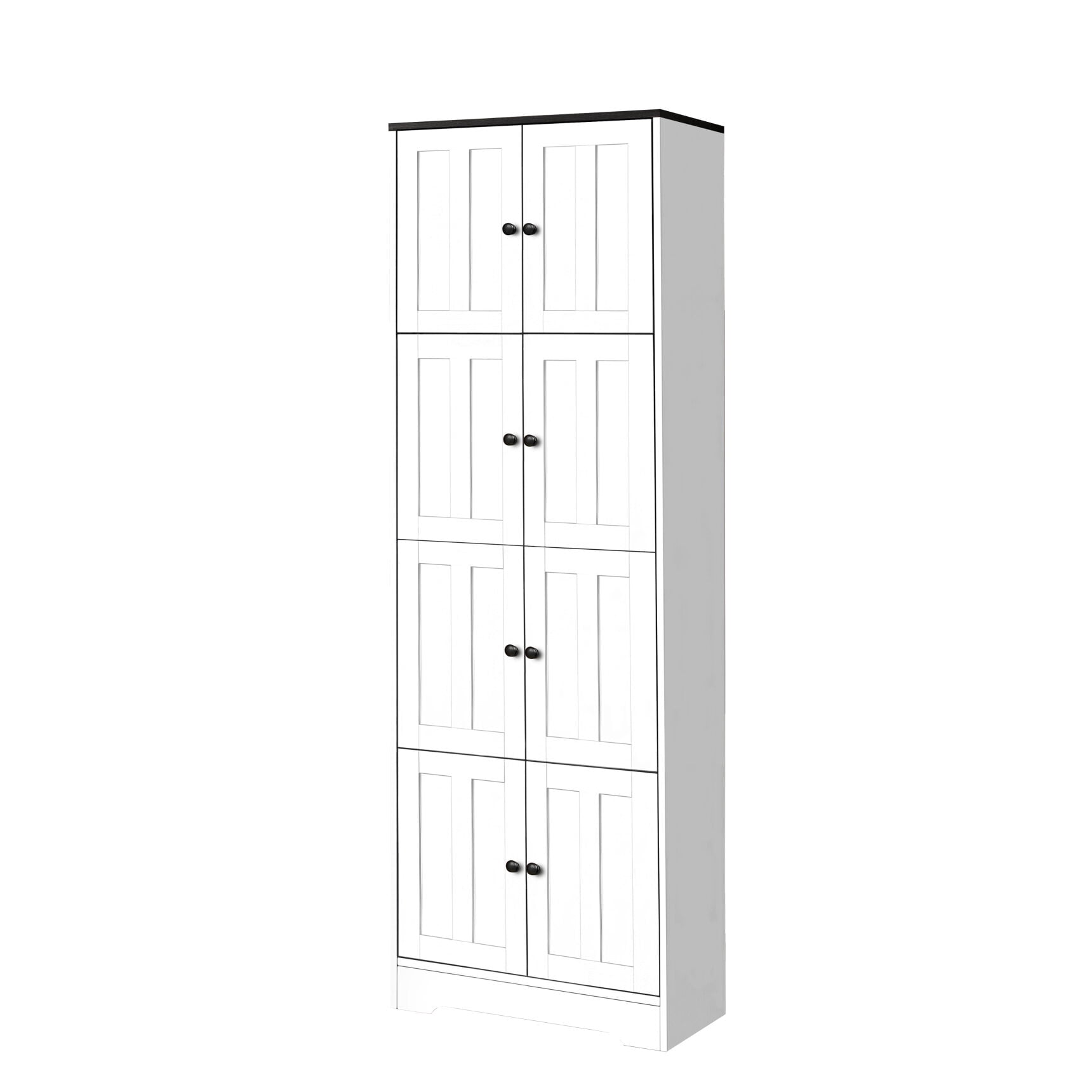 Tall Storage Cabinet with 4 Doors and 4 Shelves, Wall Storage Cabinet for Living Room Bedroom, White