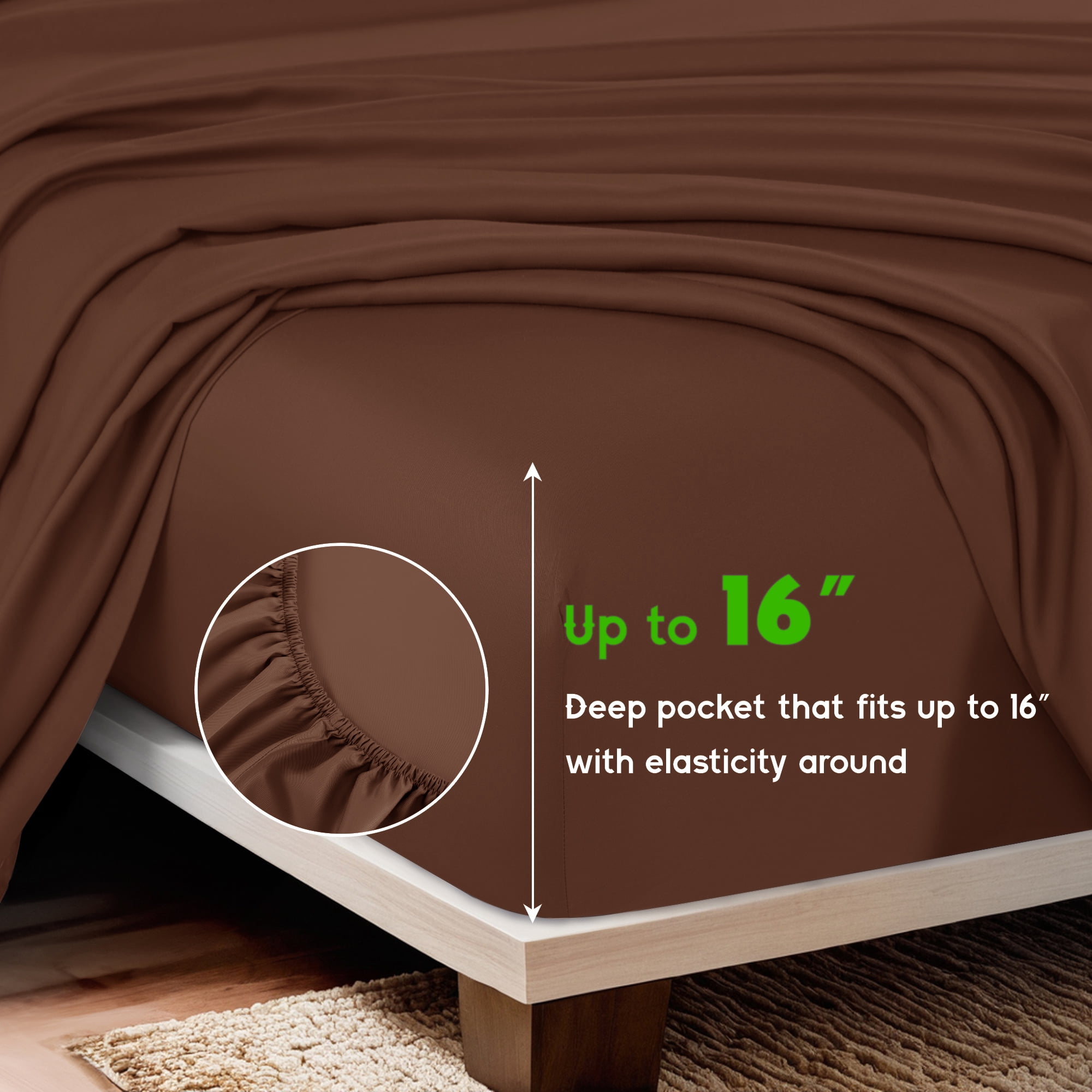 Sonoro Kate Luxury Cooling Bamboo Bed Sheet Set - Deep Pockets - 3 Piece, Twin, Brown