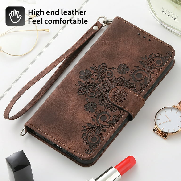 Feishell Cover for iPhone 13, Women Crossbody Magnetic Flip Embossed  Shoulder Strap & Credit Card Holder Phone Case with Strap PU Leather Case  with Kickstand For iPhone 13, Brown 