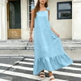 thumbnail image 4 of RYRJJ Womens Summer Sleeveless Maxi Dress Scoop Neck Boho Casual Ruffle Strap Cami Dress Flowy Long Beach Sundress with Back Tie(Light Blue,XXL), 4 of 7
