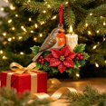 thumbnail image 3 of Christmas Bird Acrylic Ornament 3.9 Inch Poinsettia Candle Hanging Tree Decor Design B, 3 of 8