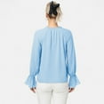 thumbnail image 4 of Women's Long Sleeve Blouse with Flounce Cuffs and Ruffle Trim Tie Neck Design - Small, Blue, 4 of 7