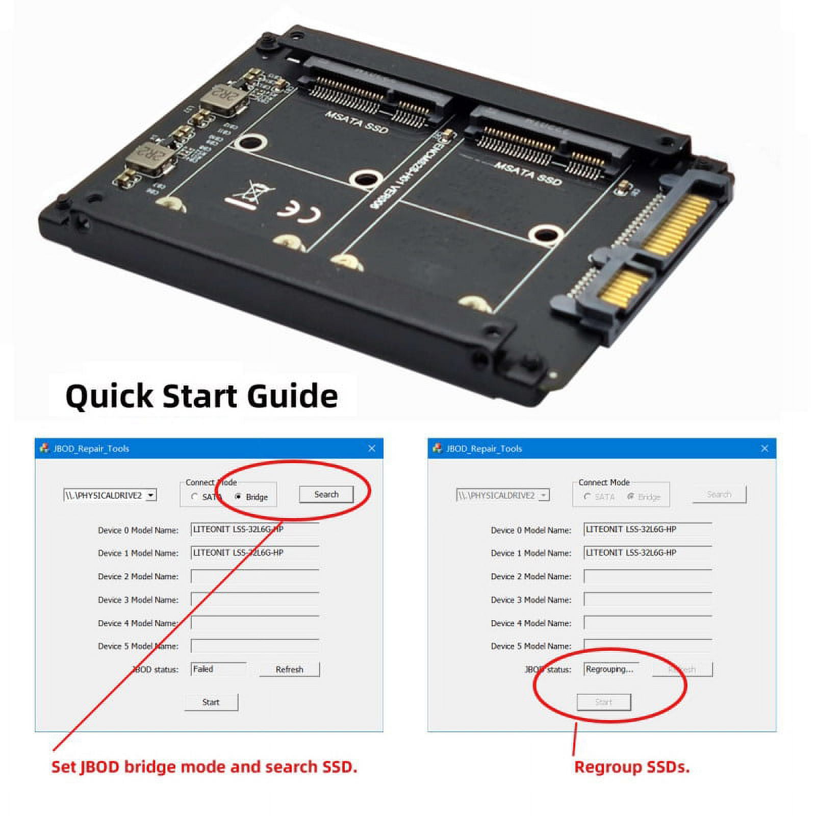 Chenyang Dual MSATA Mini-SATA SSD Card JBOD Raid0 Span Bridge to 2.5inch SATA Combo HDD Disk Drive Enclosure