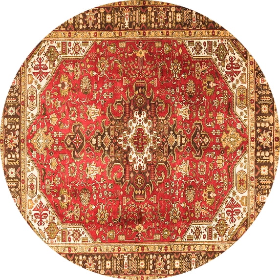 Ahgly Company Indoor Round Medallion Orange Traditional Area Rugs, 4' Round