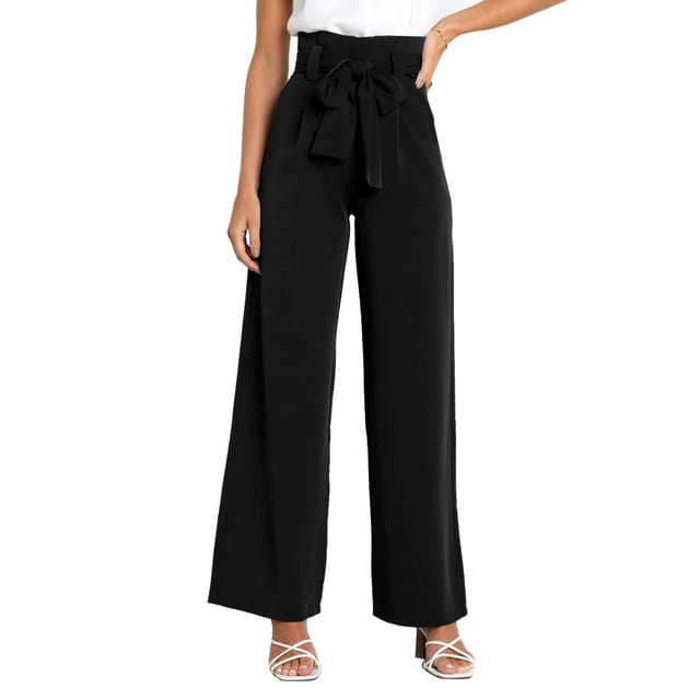 Pantalones de trabajo holgados, color negro, cintura elástica, estilo elegante de oficina, talla XL