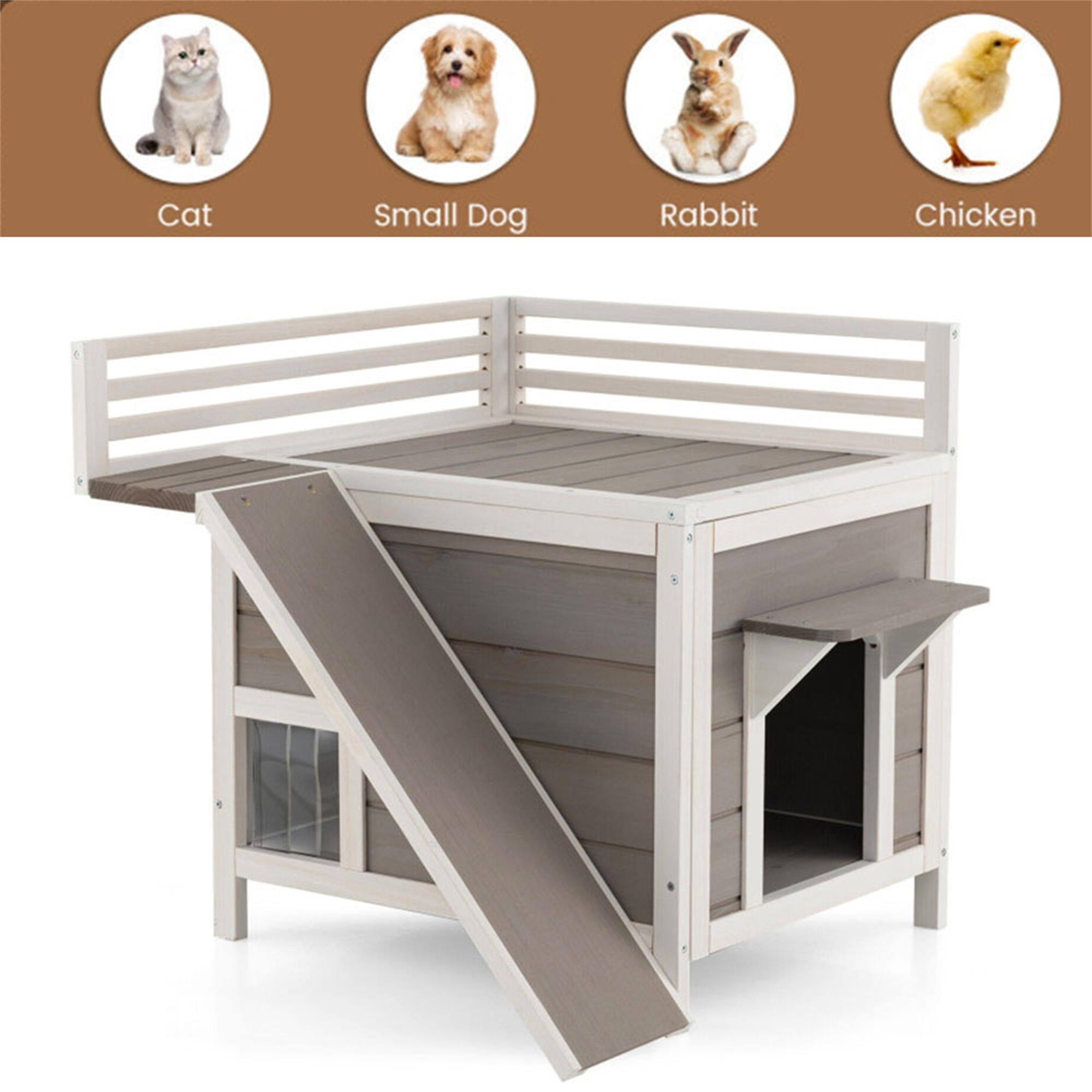 Pefilos 27" Outdoor Cat House, Wood Cat Condo for Small Cats, Weatherproof Cat Shelter with Escape Door, Gray Pefilos 27" Outdoor Cat House, Wood Cat Condo for Small Cats, Weatherproof Cat Shelter with Escape Door, Gray