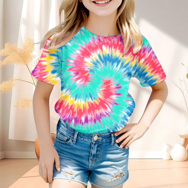 T-shirts pour Filles Imprimés Manches Courtes Col Rond Vêtements d'Été pour Adolescentes 3-4 Ans