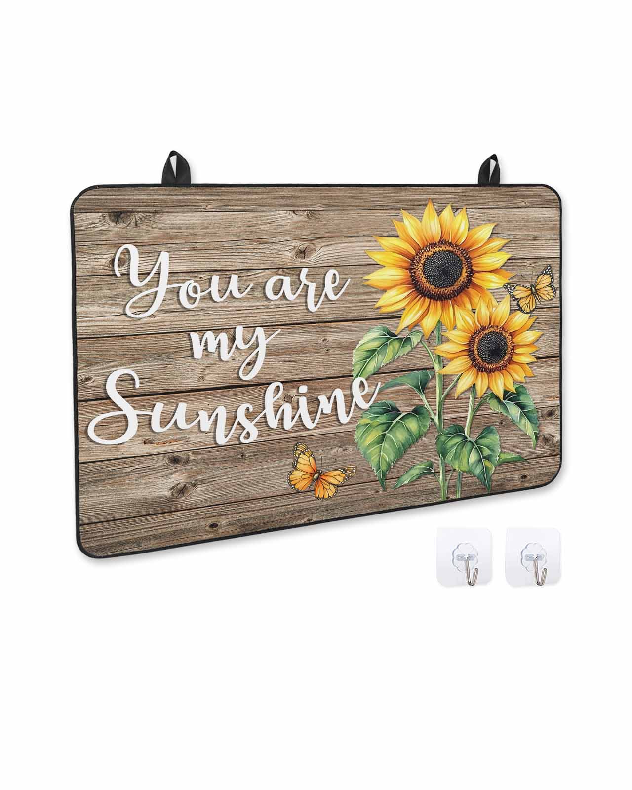 nqOlkjepod Large Induction Cooktop Protector Mat 36"x21", Yellow Sunflower Stove Top Covers for Electric Stove, Butterfly Sunshine Brown Farmhouse Wood Stove Burner Cover Mats, Glass Top Stove Cover