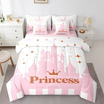 Manfei Pink Princess Castle Twin Bedding Sets 7-Piece,Stars Crown Pattern Bedding Comforter Set,Glitter Print Sheet Sets For Girls Teens,Ultra Soft Home Decor,Reversible