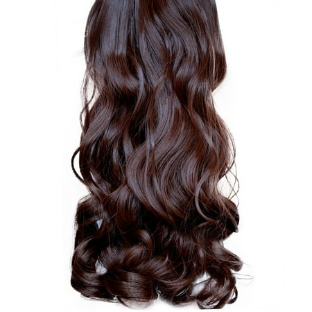 Clip in Hair Extensions Wrap Around Ponytail Long Curly Hairpiece for Women- Brown